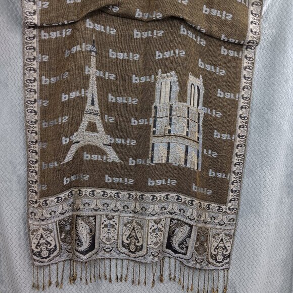 Reversible Women Paris Eiffel Tower City Tour Pashmina Shawl Wrap Scarf Gray - Picture 4 of 6